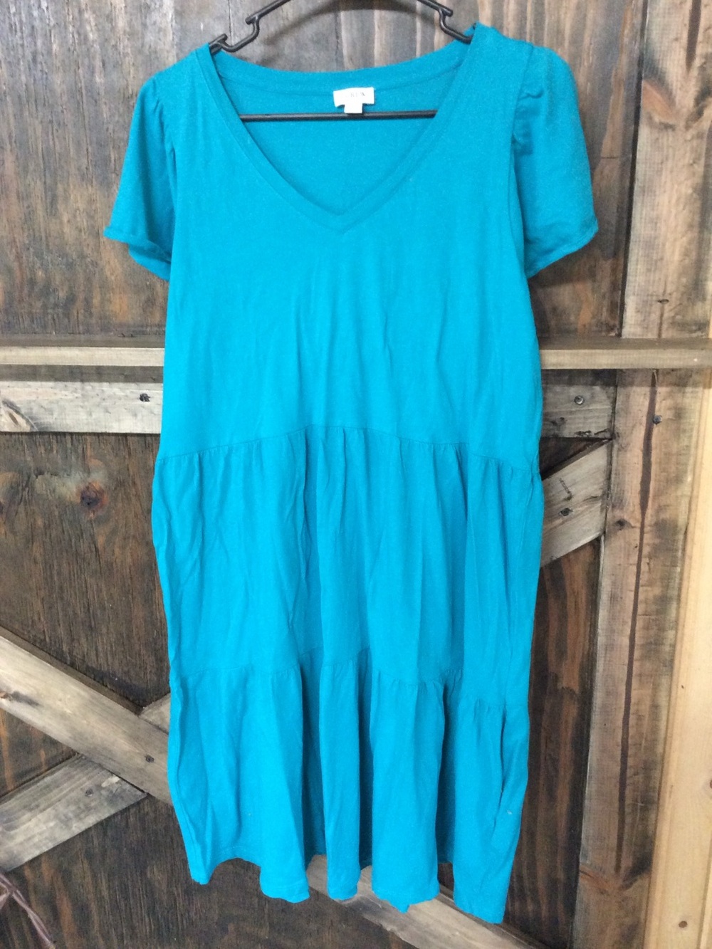 J. Crew Teal Blue Tiered V-Neck Short Sleeve Dress Tee